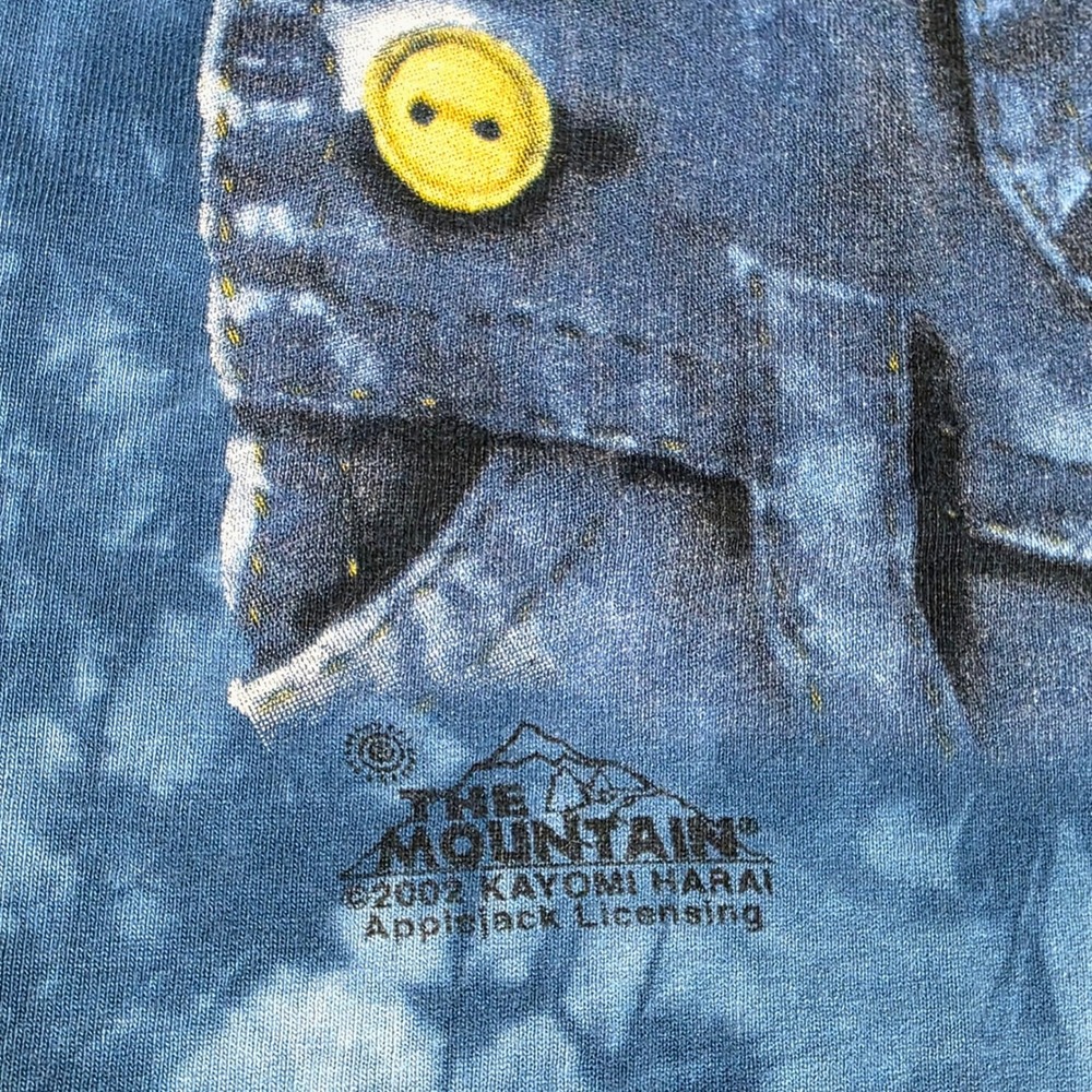 VTG Y2K The Mountain Long Sleeve Tee Shirt Cat Kitten Overalls Unisex Large Blue - Picture 5 of 10